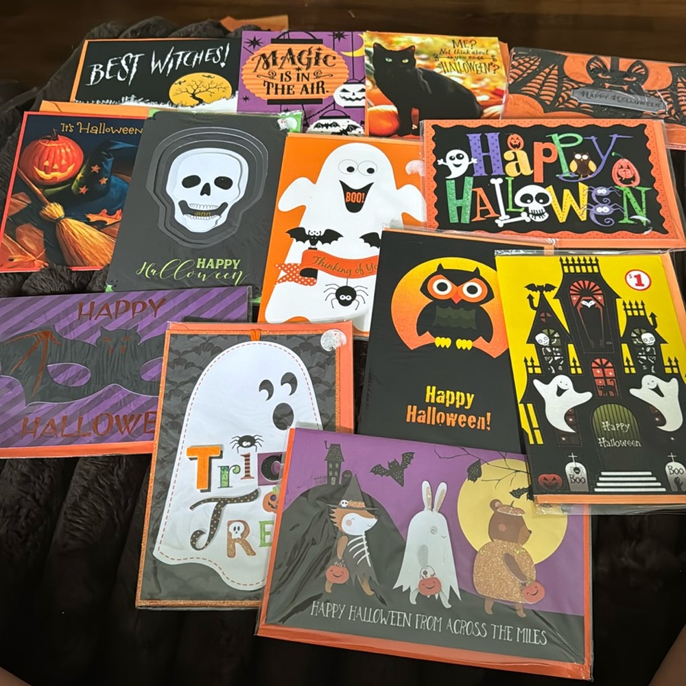 13 Halloween cards Bundle 1- Hallmark/PS Greetings pumpkins , ghosts, bat mask